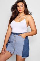 Boohoo Plus Nadine 2 Tone Denim Skirt