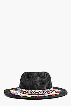 Boohoo Lily Fringe & Aztec Straw Fedora
