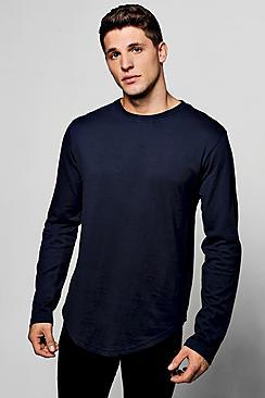Boohoo Long Sleeve Longline Scoop Hem T-shirt