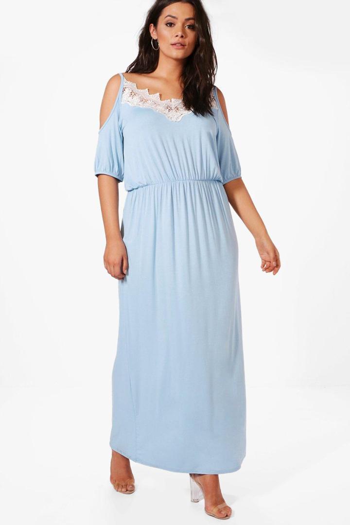 Boohoo Plus Faith Lace Cold Shoulder Maxi Dress Bluebell