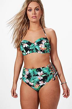 Boohoo Plus Bella Floral Print High Waist Bikini