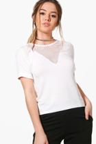 Boohoo Petite Juliette Mesh Plunge Oversized T-shirt White