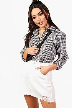 Boohoo Eliza Ruffle Detail Gingham Shirt