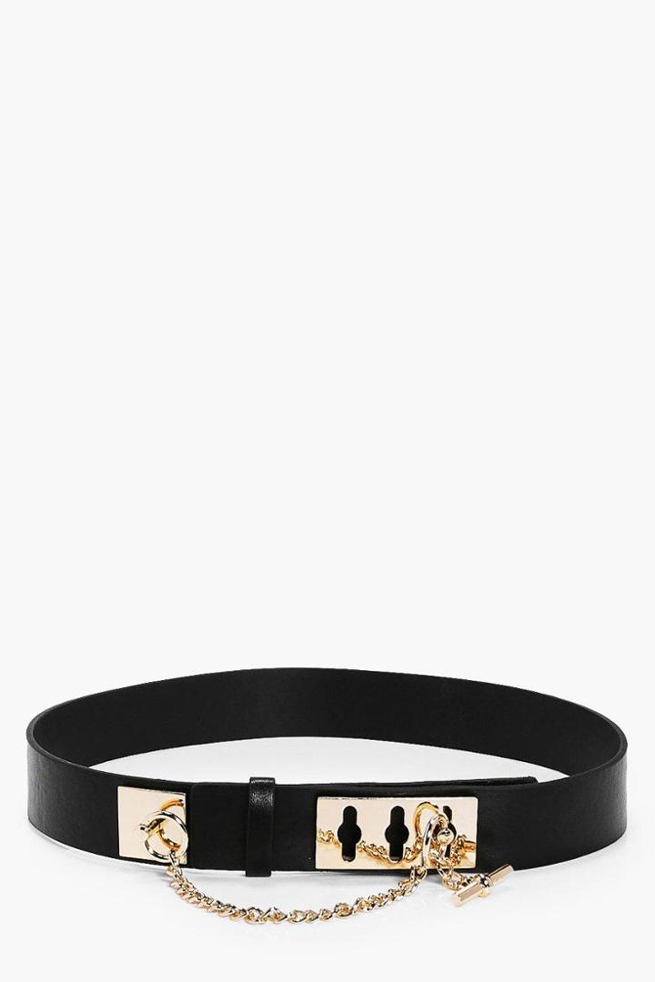 Boohoo Darcy Chain Lock Waist Belt Black