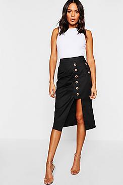 Boohoo Mock Horn Button Utility Asymetric Midi Skirt