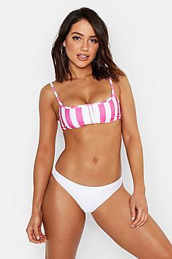 Boohoo Mix & Match Stripe Eyelet Crop Bikini Top