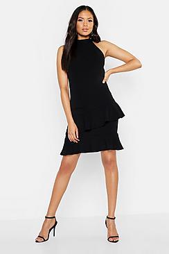Boohoo Tall Halter Neck Double Ruffle Mini Dress