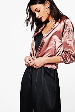Boohoo Bella Satin Zip Through Raglan Bomber