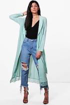 Boohoo Angela Lace Trim Belted Shawl Collar Duster