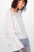 Boohoo Ella Tier Ruffle Tie Sleeve Woven Top
