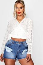 Boohoo Plus Bethany Embroidery Anglaise Wrap Top