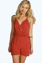 Boohoo Kally Cami Plunge Strappy Playsuit Rust