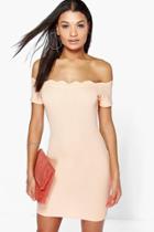 Boohoo Jamie Off The Shoulder Bodycon Dress Apricot