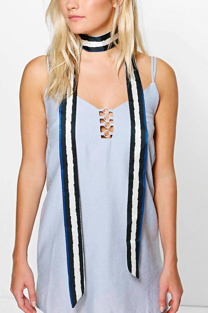 Boohoo Rosie Blurred Stripe Skinny Satin Scarf Multi