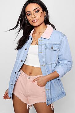 Boohoo Jodie Super Oversized Cord Collar Denim Jacket