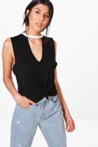 Boohoo Zoe Knot Front Choker Crop Black