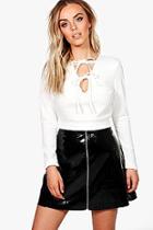 Boohoo Heidi Tie Front Cut Out Long Sleeve Top