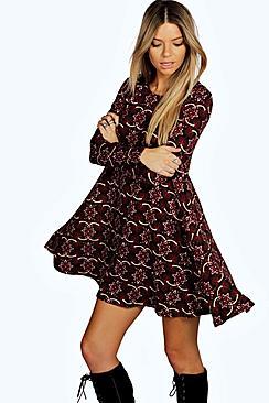 Boohoo Nadia Brushed Knit Floral Swing Dress