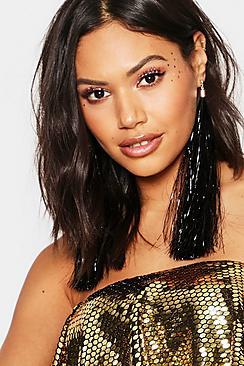 Boohoo Black Tinsel Tassel Earrings