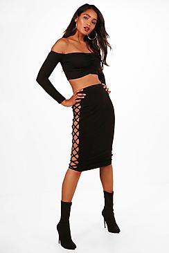 Boohoo Slinky Extreme Ladder Side Midi Skirt