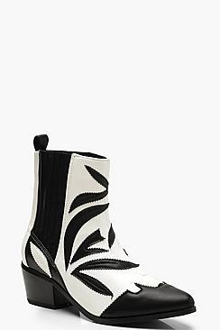 Boohoo Contrast Monochrome Western Cowboy Boots