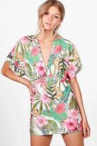 Boohoo Petite Mia Tropical Print Batwing Bodycon Dress