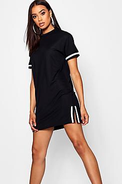 Boohoo Contrast Trim Split Side T-shirt Dress