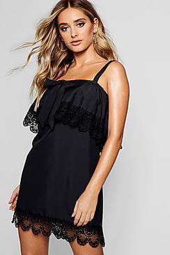 Boohoo Megan Layered Square Neck Lace Shift Dress