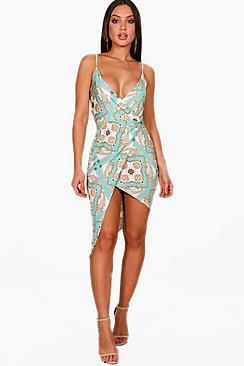 Boohoo Maisy Scarf Print Knot Detail Midi Dress