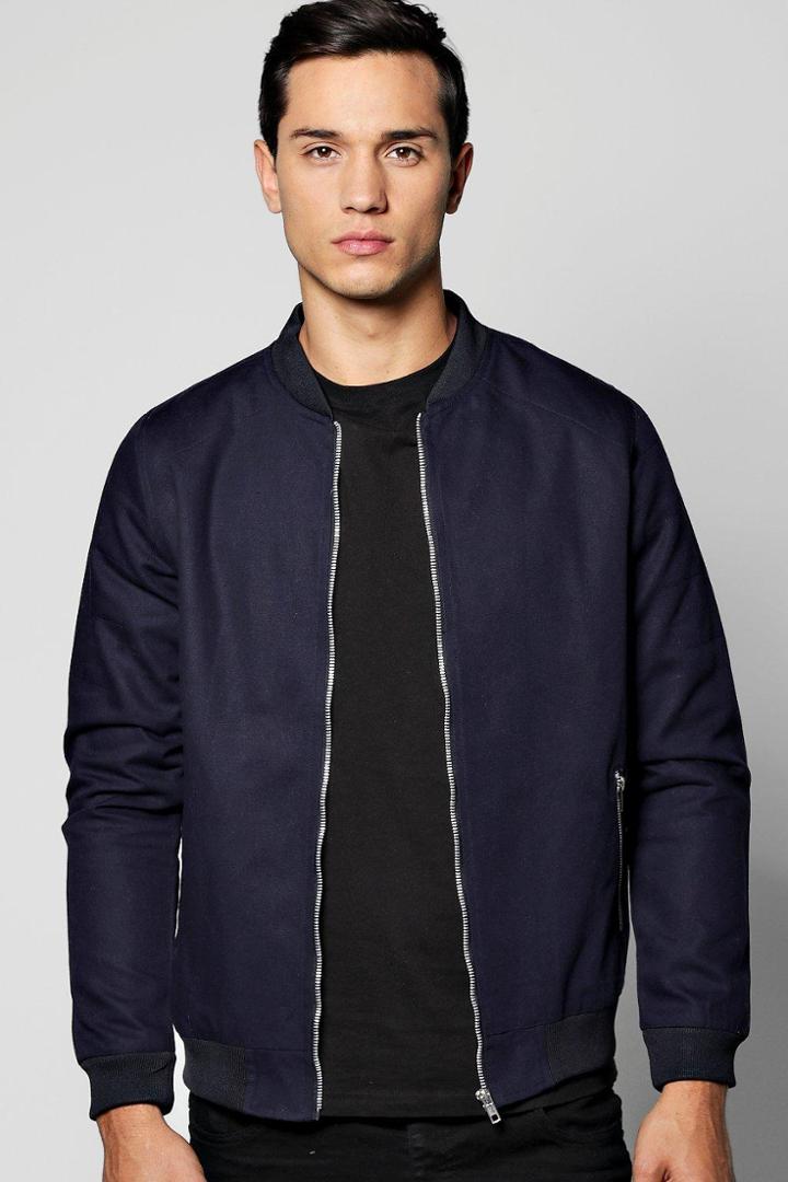 Boohoo Coated Canvas Biker Detailed Ma1 Bomber Navy