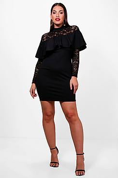 Boohoo Plus Amelia Drape Frill Bodycon Dress