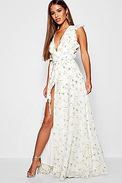 Boohoo Petite Floral Detail Wrap Maxi Dress