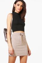 Boohoo Geneva Velour Basic Tie Waist Mini Skirt Mink