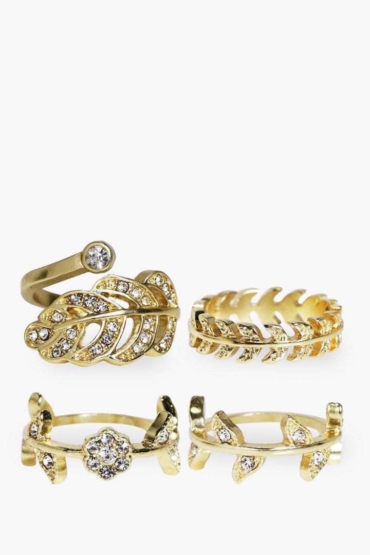 Boohoo Maddison Diamante Ring Pack Gold