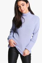 Boohoo Bethany Roll Sleeve Rib Knit Jumper Blue