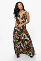 Boohoo Bella Cut Out Tropical Print Maxi Dress Multi