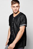 Boohoo Denim Chambray Baseball Shirt Black