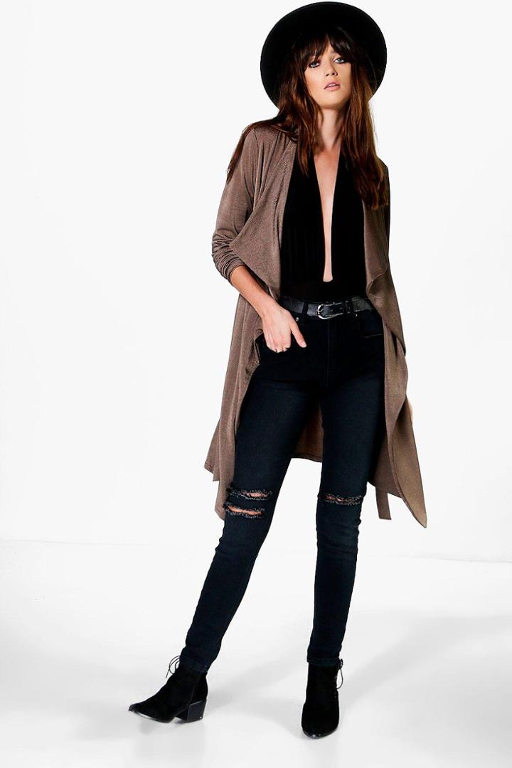 Boohoo Mya Slinky Waterfall Duster Mocha