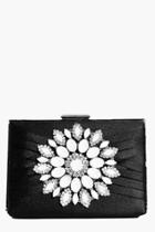 Boohoo Lexi Boutique Diamante Floral Box Clutch Bag Black