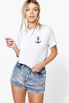 Boohoo Bella Cropped Anchor Print Tee