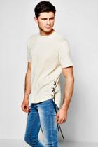 Boohoo T-shirt With Stepped Hem & Side Lace Sand