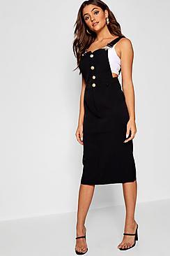 Boohoo Zarah Button Front Midi Pinafore Dress