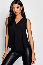 Boohoo Woven Sleeveless V Neck Pleat Front Blouse