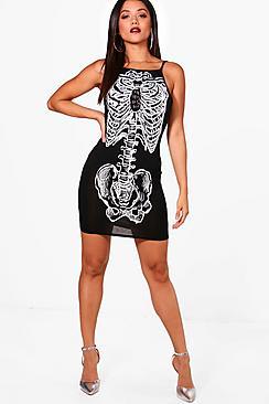 Boohoo Pam Halloween Skeleton Bodycon Dress