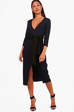 Boohoo Millie Contrast Tie Belt Midi Dress