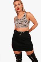 Boohoo Plus Emma Buckle Belt Denim Mini Skirt