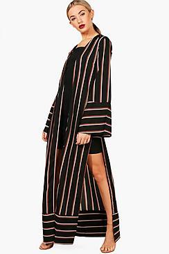 Boohoo Ressa Stripe Contrast Cuff Kimono