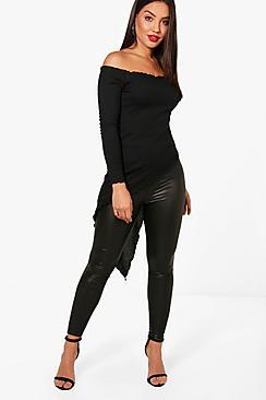 Boohoo Narrindar Rib Off The Shoulder Asymmetric Top
