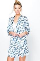 Boohoo Natalie China Floral Satin Kimono Robe Blue