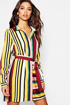 Boohoo Tonal Stripe Mix + Match Shirt Dress